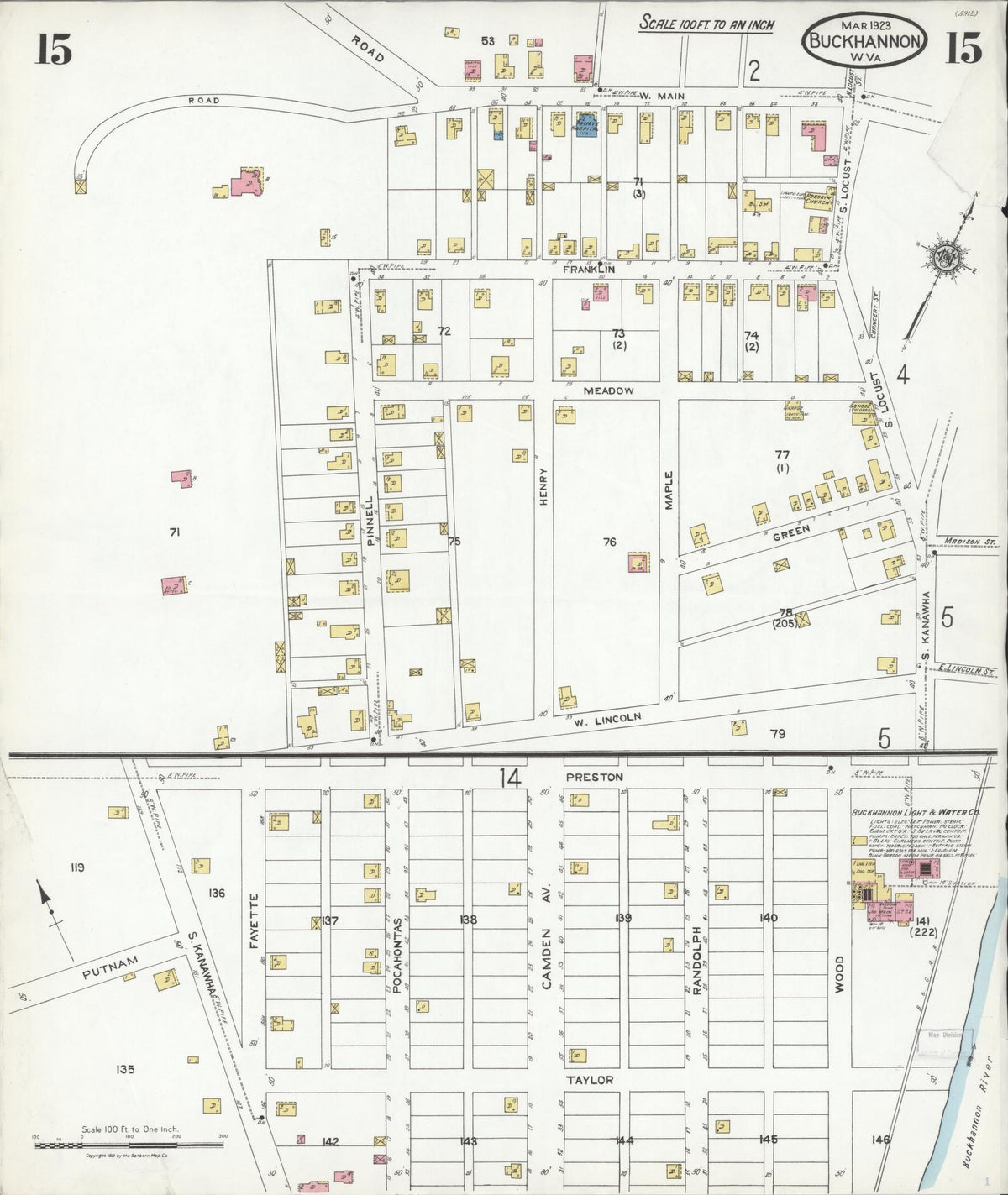 Sanborn Fire Insurance Map from Buckhannon, Upshur County, West Virginia (1923), Sheet #0015 - Complete Map Set gallery image, historic Sanborn map, vintage wall art, West Virginia West Virginia