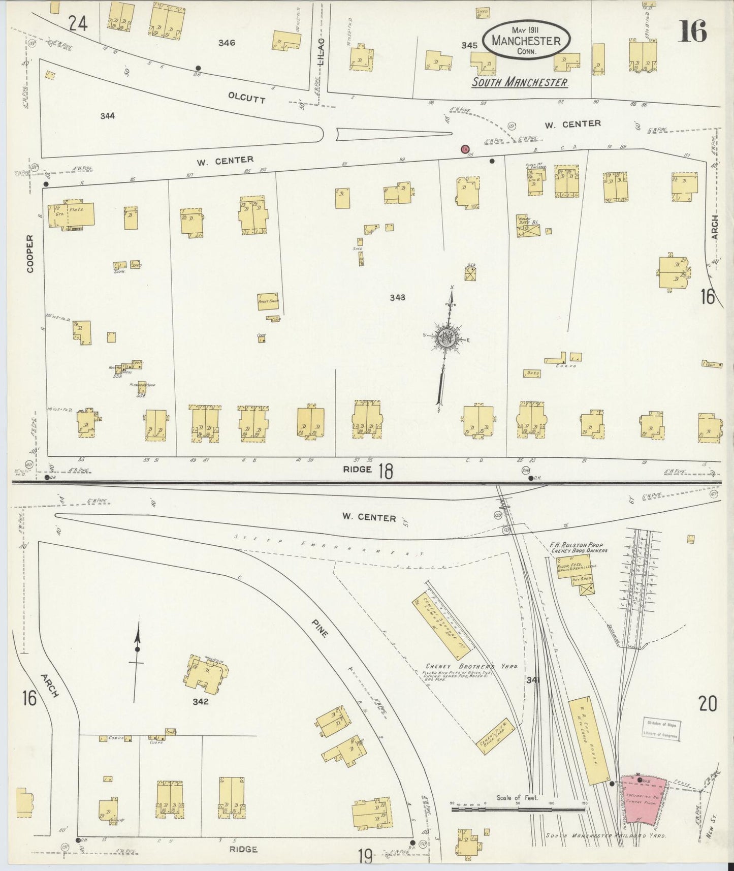 Sanborn Fire Insurance Map from Manchester, Hartford County, Connecticut (1911), Sheet #0016 - Complete Map Set gallery image, historic Sanborn map, vintage wall art, Connecticut Connecticut