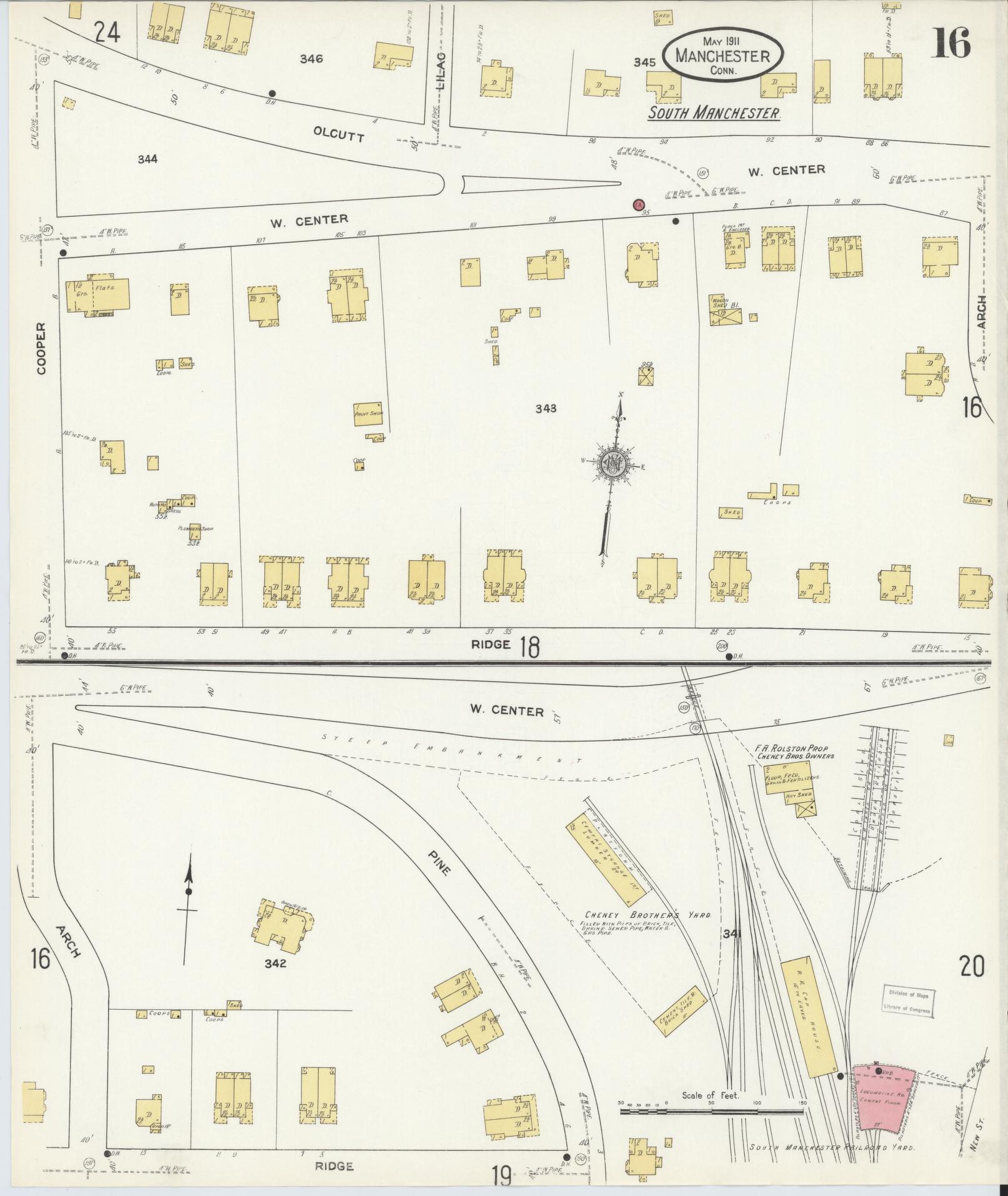 Sanborn Fire Insurance Map from Manchester, Hartford County, Connecticut (1911), Sheet #0016 - Complete Map Set gallery image, historic Sanborn map, vintage wall art, Connecticut Connecticut