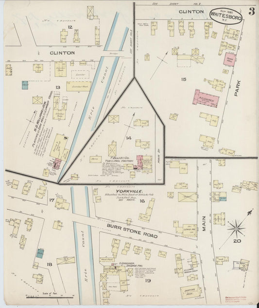 Sanborn Fire Insurance Map from Whitesboro, Oneida County, New York (1885), Sheet #0003 - Historic Sanborn Fire Insurance Map Print, vintage old map wall art, antique decor, genealogy gift, New York New York map