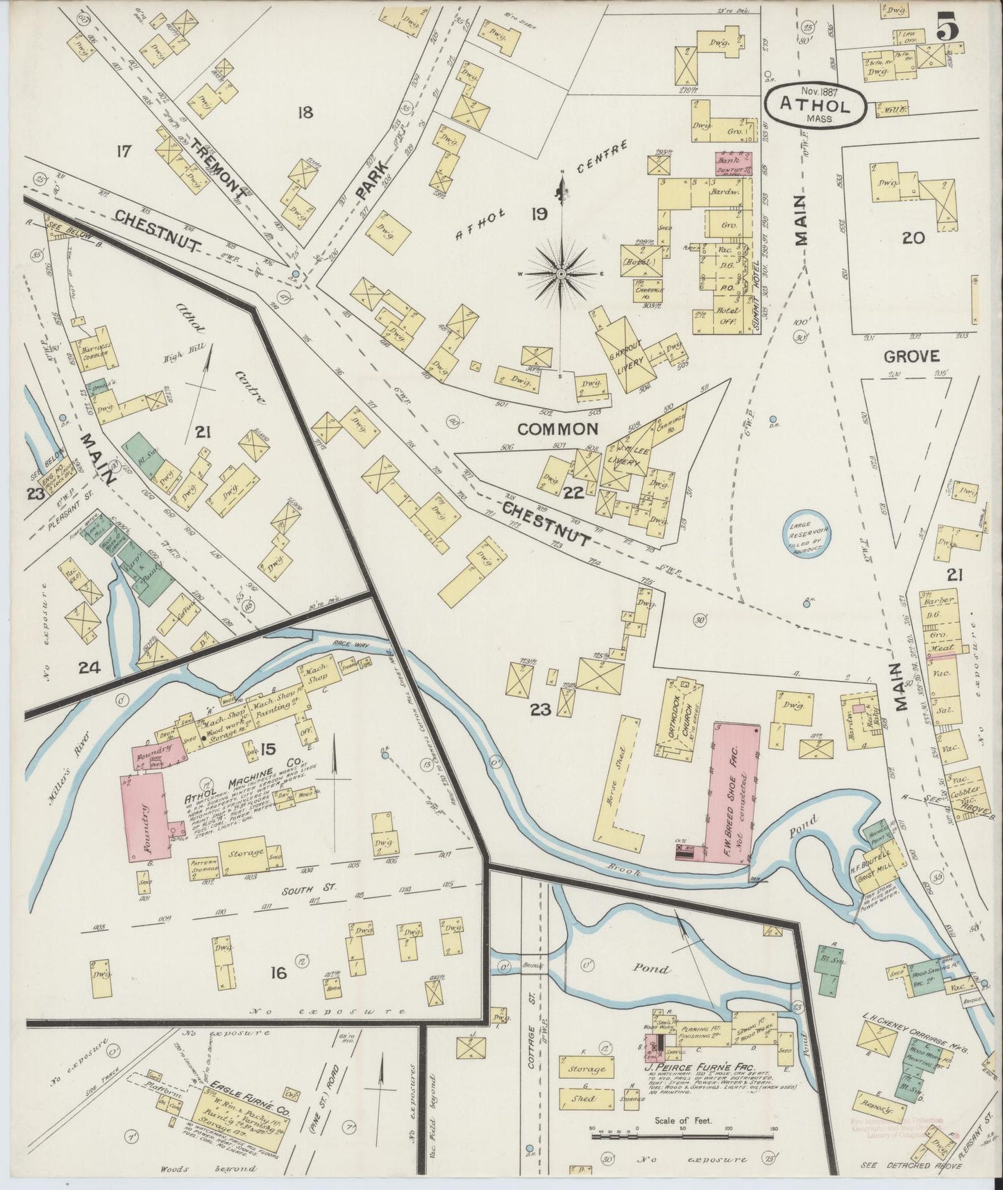 Sanborn Fire Insurance Map from Athol, Worcester County, Massachusetts (1887), Sheet #0005 - Complete Map Set gallery image, historic Sanborn map, vintage wall art, Massachusetts Massachusetts