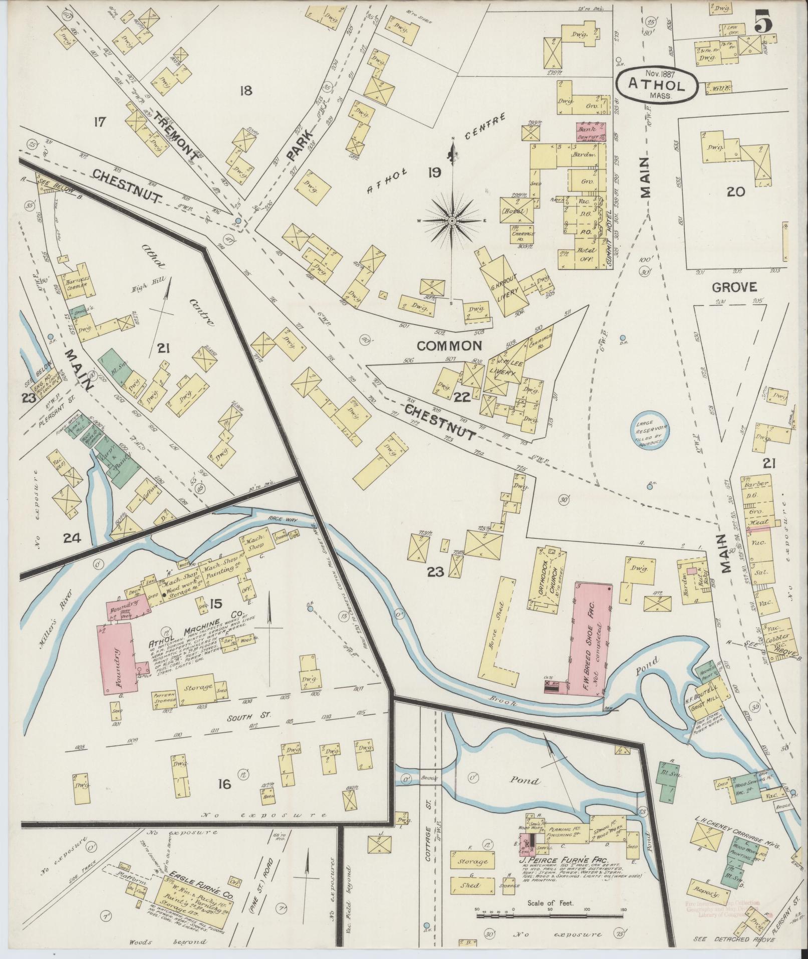 Sanborn Fire Insurance Map from Athol, Worcester County, Massachusetts (1887), Sheet #0005 - Complete Map Set gallery image, historic Sanborn map, vintage wall art, Massachusetts Massachusetts
