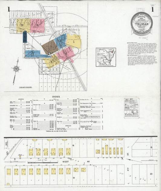 Sanborn Fire Insurance Map from Truman, Poinsett County, Arkansas (1926), Sheet #0001 - Complete Map Set gallery image, historic Sanborn map, vintage wall art, Arkansas Arkansas