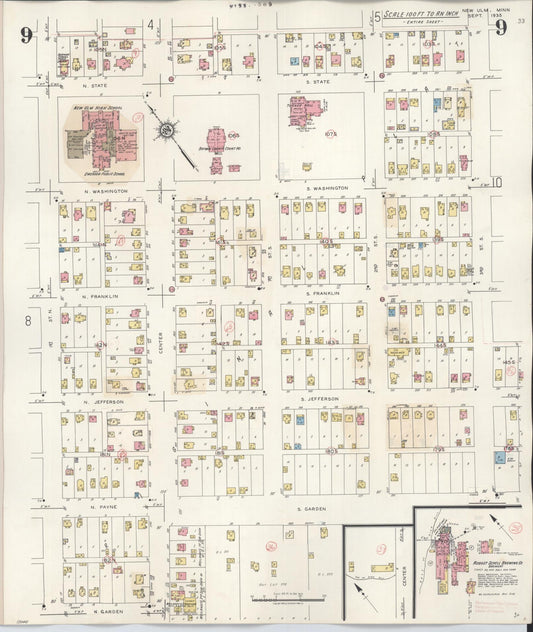Sanborn Fire Insurance Map from New Ulm, Brown County, Minnesota (1946), Sheet #0009 - Historic Sanborn Fire Insurance Map Print, vintage old map wall art, antique decor, genealogy gift, Minnesota Minnesota map