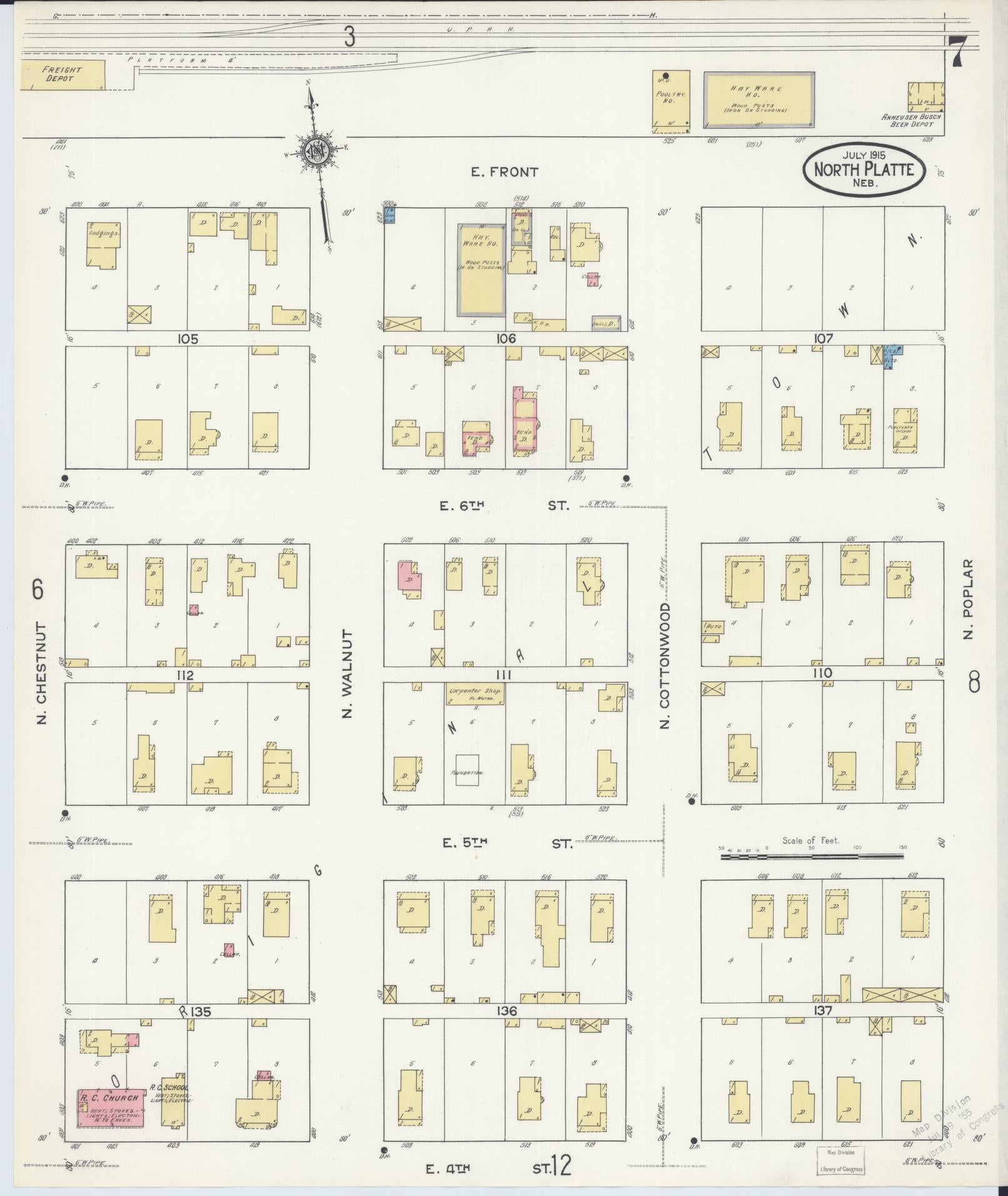 Sanborn Fire Insurance Map from North Platte, Lincoln County, Nebraska (1915), Sheet #0007 - Historic Sanborn Fire Insurance Map Print, vintage old map wall art, antique decor, genealogy gift, Nebraska Nebraska map