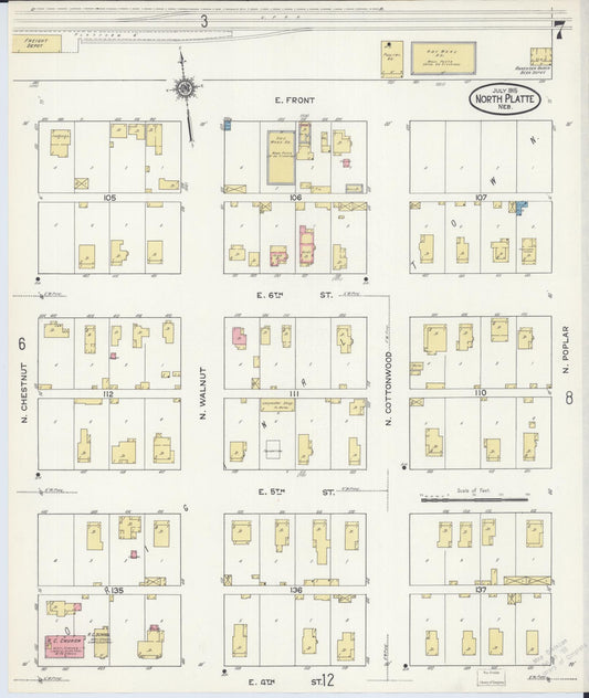 Sanborn Fire Insurance Map from North Platte, Lincoln County, Nebraska (1915), Sheet #0007 - Historic Sanborn Fire Insurance Map Print, vintage old map wall art, antique decor, genealogy gift, Nebraska Nebraska map