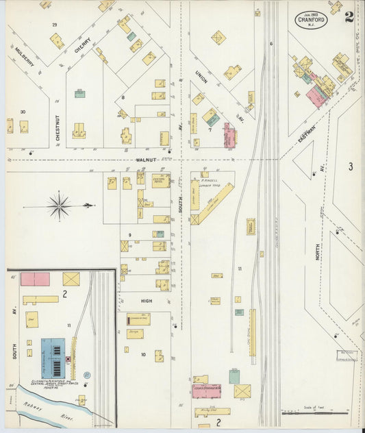 Sanborn Fire Insurance Map from Cranford, Union County, New Jersey (1903), Sheet #0002 - Historic Sanborn Fire Insurance Map Print, vintage old map wall art, antique decor, genealogy gift, New Jersey New Jersey map