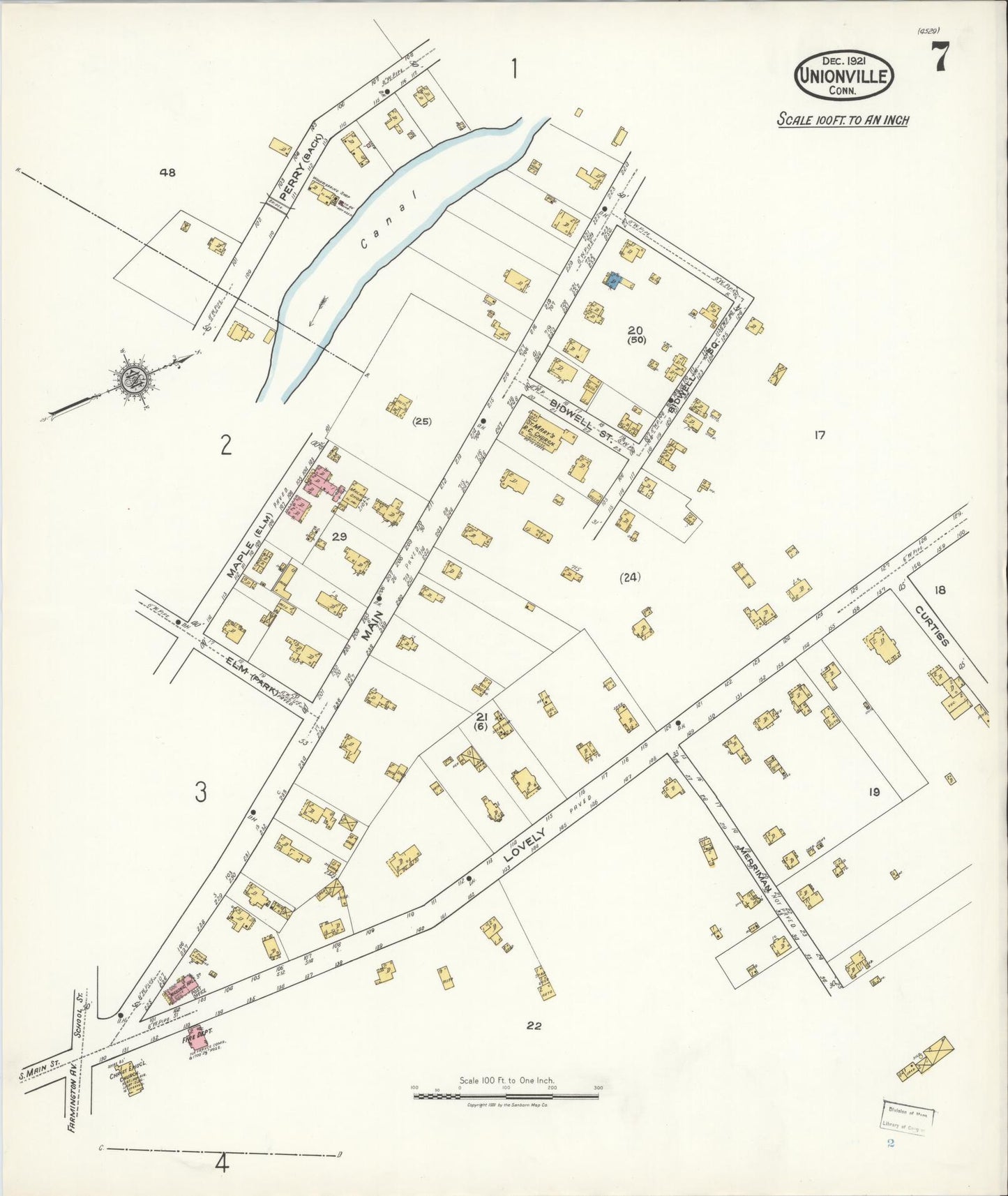 Sanborn Fire Insurance Map from Unionville, Hartford County, Connecticut (1921), Sheet #0007 - Complete Map Set gallery image, historic Sanborn map, vintage wall art, Connecticut Connecticut
