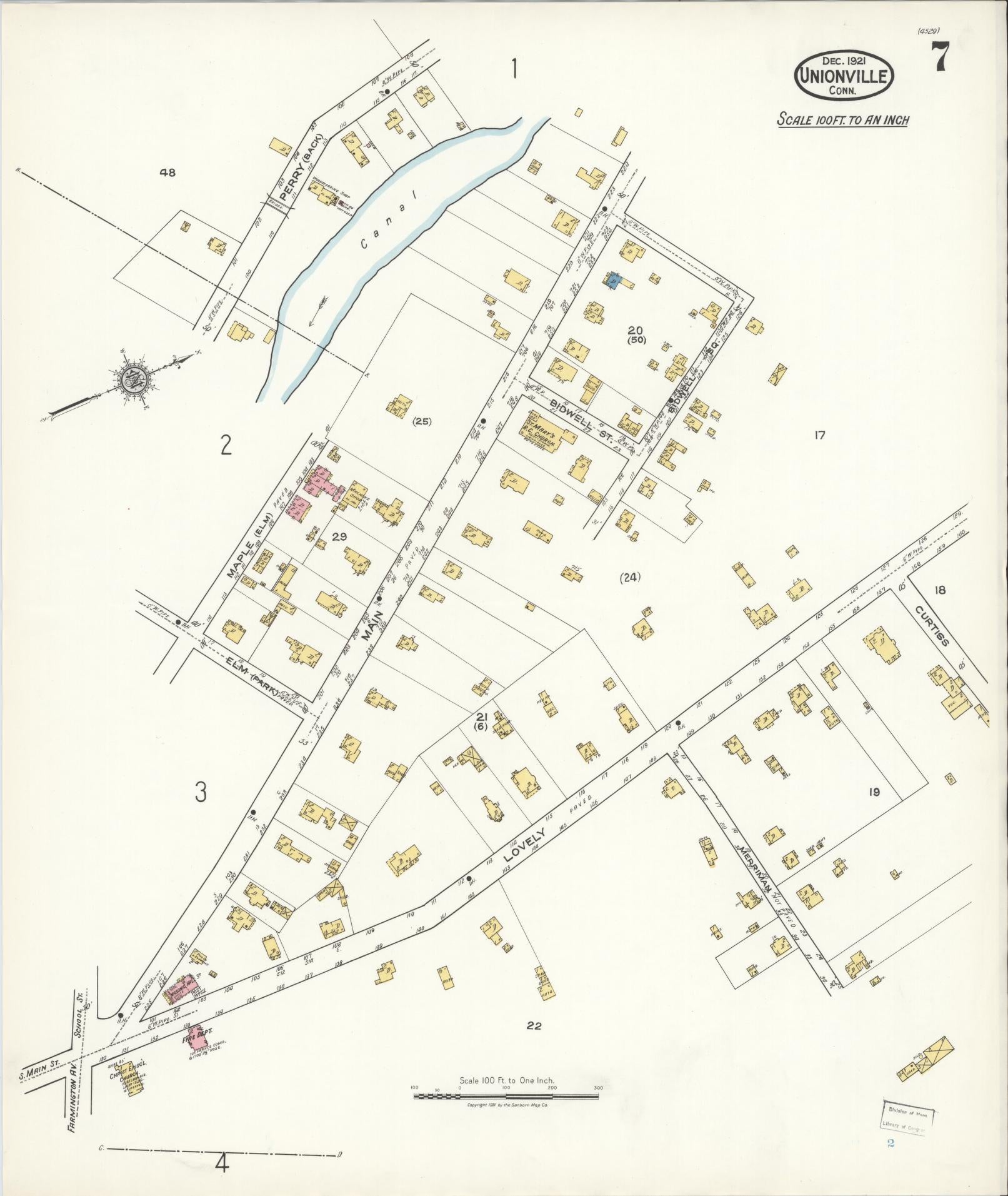 Sanborn Fire Insurance Map from Unionville, Hartford County, Connecticut (1921), Sheet #0007 - Complete Map Set gallery image, historic Sanborn map, vintage wall art, Connecticut Connecticut