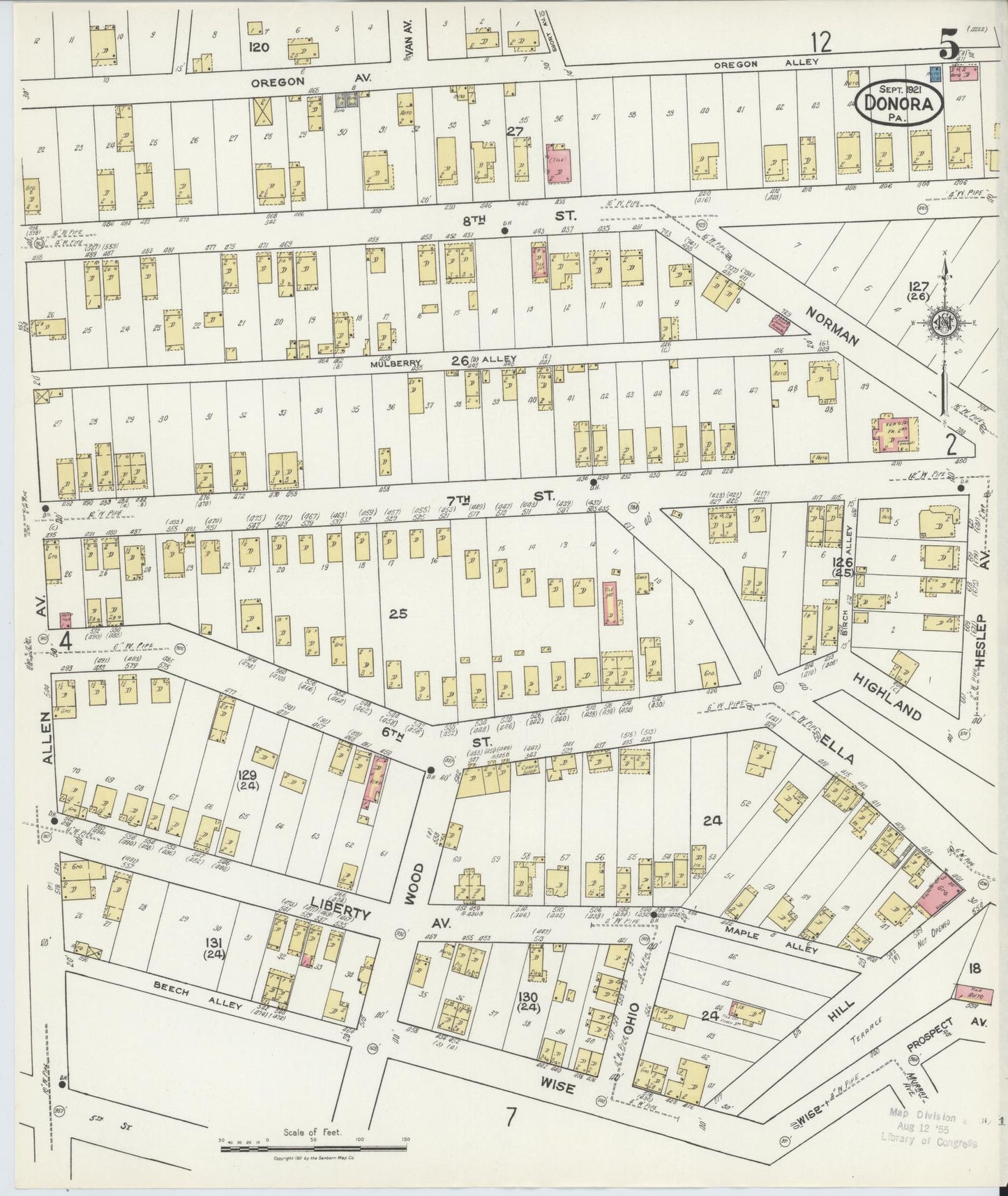Sanborn Fire Insurance Map from Donora, Washington County, Pennsylvania (1921), Sheet #0005 - Historic Sanborn Fire Insurance Map Print, vintage old map wall art, antique decor, genealogy gift, Pennsylvania Pennsylvania map