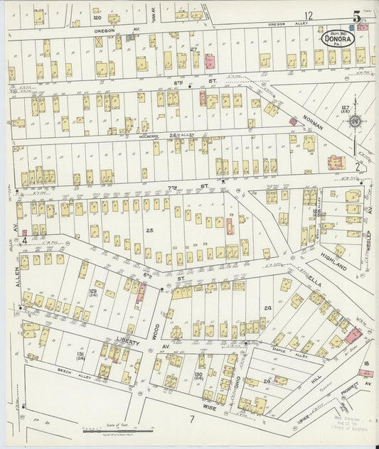Sanborn Fire Insurance Map from Donora, Washington County, Pennsylvania (1921), Sheet #0005 - Historic Sanborn Fire Insurance Map Print, vintage old map wall art, antique decor, genealogy gift, Pennsylvania Pennsylvania map