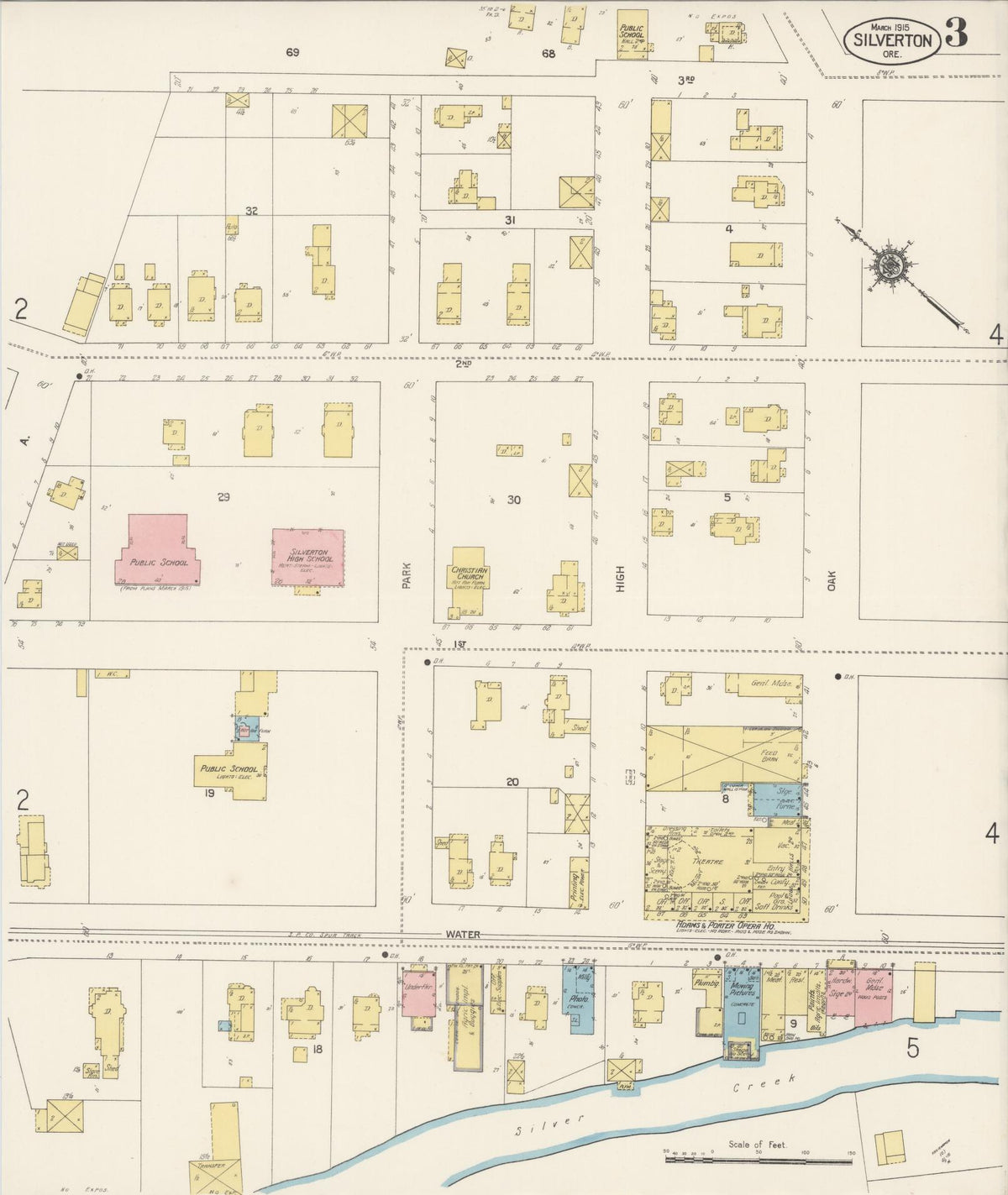 Sanborn Fire Insurance Map from Silverton, Marion County, Oregon (1915), Sheet #0003 - Historic Sanborn Fire Insurance Map Print, vintage old map wall art, antique decor, genealogy gift, Oregon Oregon map