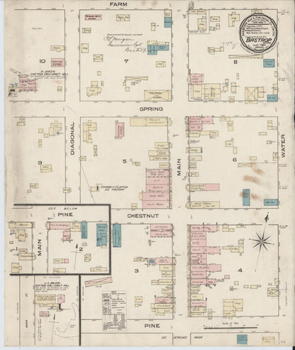 Sanborn Fire Insurance Map from Bastrop, Bastrop County, Texas (1885), Sheet #0001 - Historic Sanborn Fire Insurance Map Print, vintage old map wall art, antique decor, genealogy gift, Texas Texas map