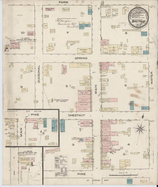 Sanborn Fire Insurance Map from Bastrop, Bastrop County, Texas (1885), Sheet #0001 - Historic Sanborn Fire Insurance Map Print, vintage old map wall art, antique decor, genealogy gift, Texas Texas map