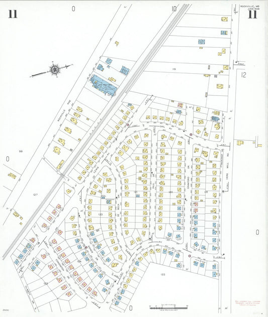 Sanborn Fire Insurance Map from Rockville, Montgomery County, Maryland (1949), Sheet #0011 - Historic Sanborn Fire Insurance Map Print, vintage old map wall art