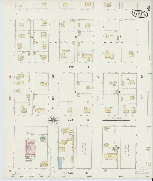 Sanborn Fire Insurance Map from Temple, Bell County, Texas (1888), Sheet #0004 - Historic Sanborn Fire Insurance Map Print, vintage old map wall art, antique decor, genealogy gift, Texas Texas map