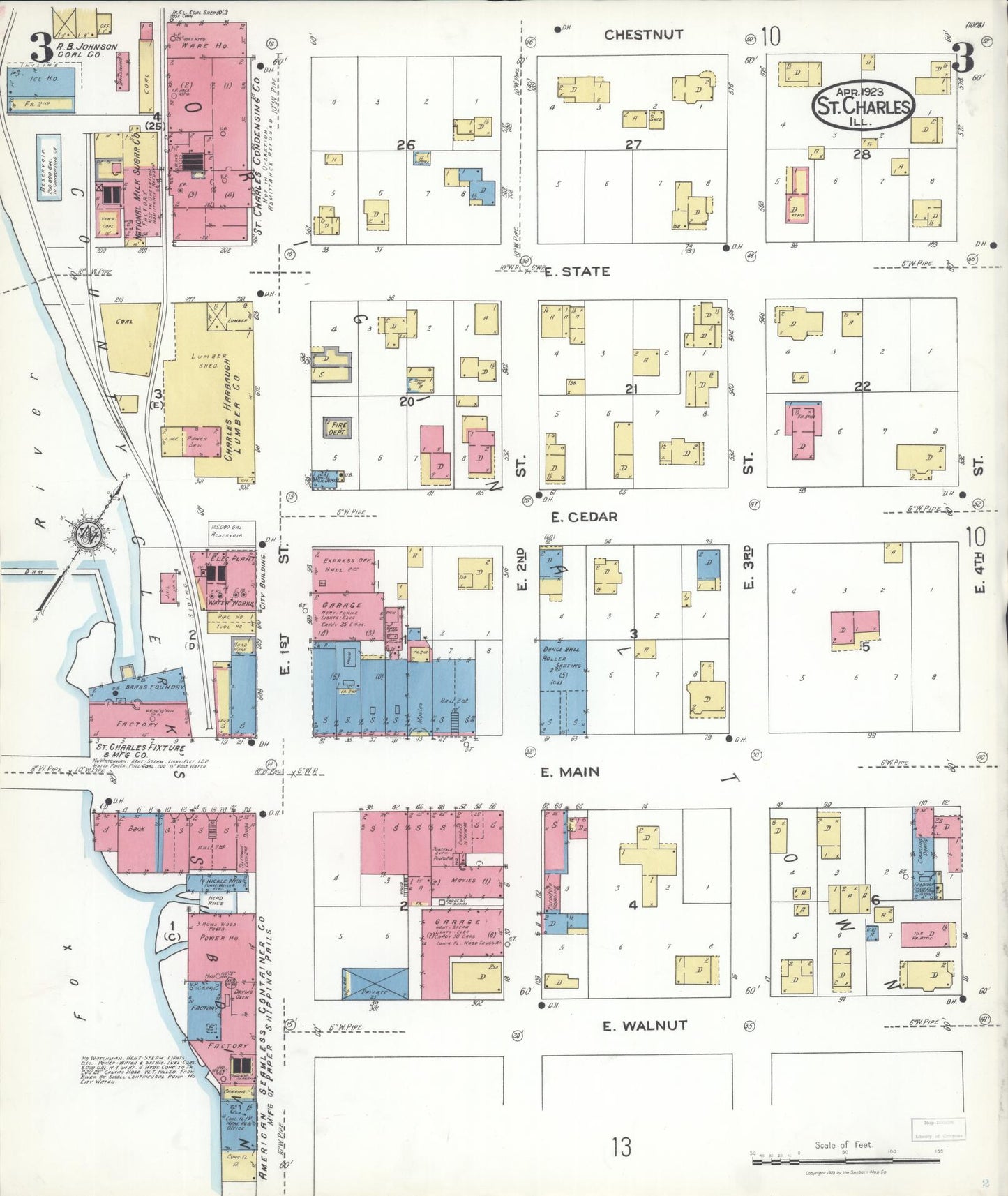 Sanborn Fire Insurance Map from Saint Charles, Kane County, Illinois (1923), Sheet #0003 - Historic Sanborn Fire Insurance Map Print, vintage old map wall art, antique decor, genealogy gift, Illinois Illinois map