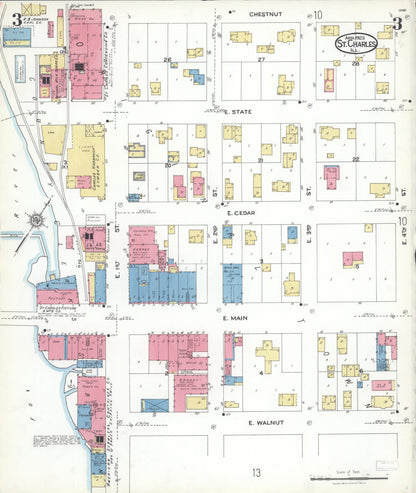 Sanborn Fire Insurance Map from Saint Charles, Kane County, Illinois (1923), Sheet #0003 - Historic Sanborn Fire Insurance Map Print, vintage old map wall art, antique decor, genealogy gift, Illinois Illinois map