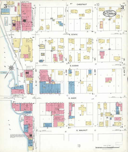 Sanborn Fire Insurance Map from Saint Charles, Kane County, Illinois (1923), Sheet #0003 - Historic Sanborn Fire Insurance Map Print, vintage old map wall art, antique decor, genealogy gift, Illinois Illinois map