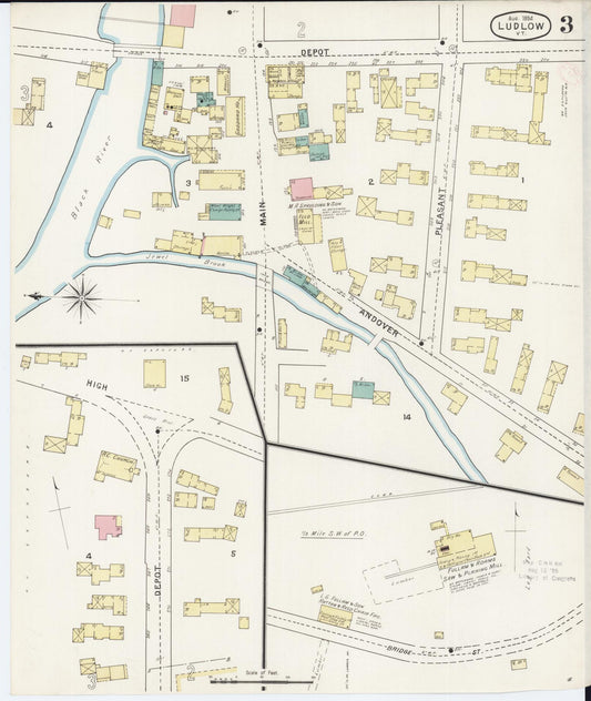Sanborn Fire Insurance Map from Ludlow, Windsor County, Vermont (1894), Sheet #0003 - Historic Sanborn Fire Insurance Map Print, vintage old map wall art, antique decor, genealogy gift, Vermont Vermont map