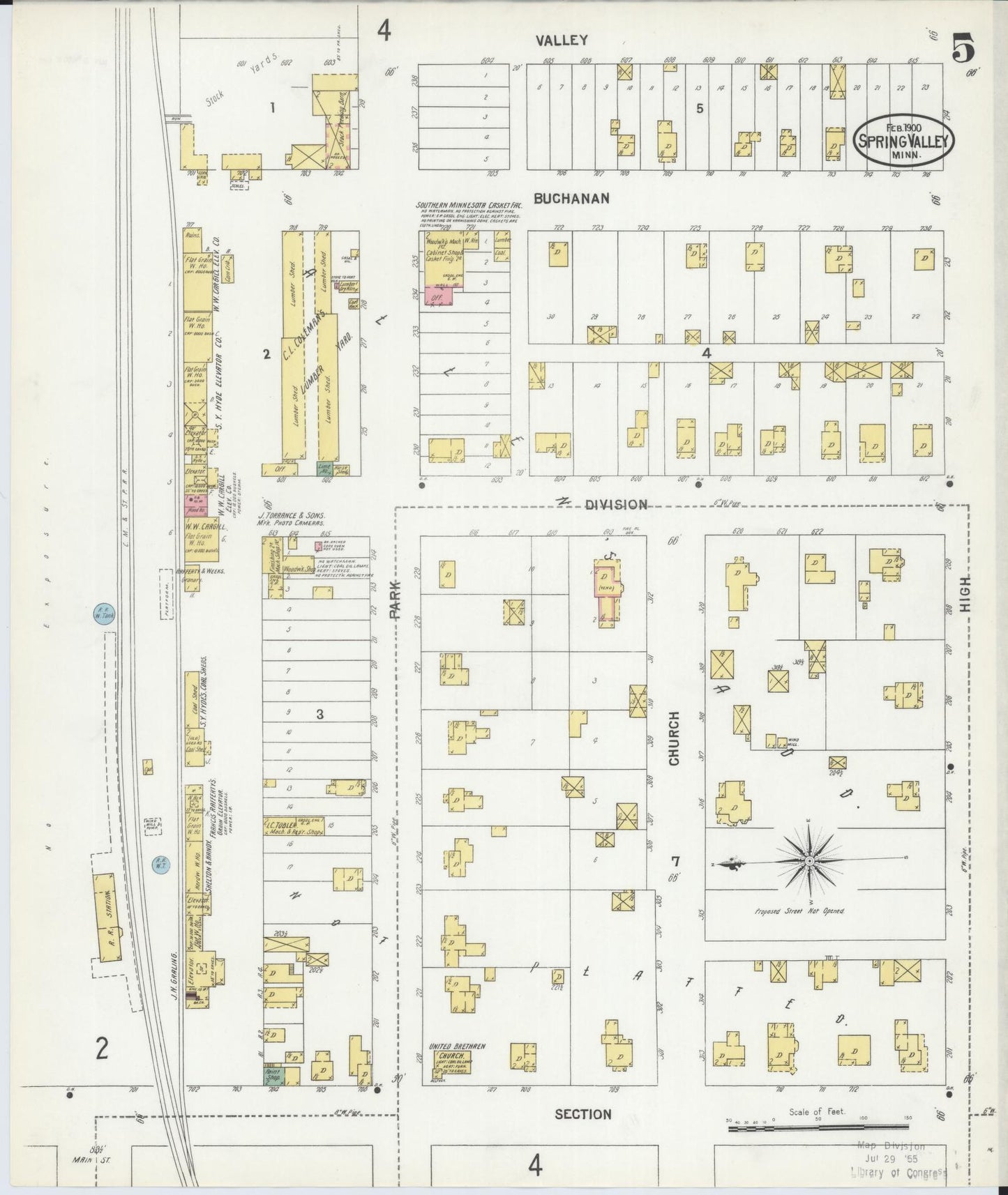 Sanborn Fire Insurance Map from Spring Valley, Fillmore County, Minnesota (1900), Sheet #0005 - Complete Map Set gallery image, historic Sanborn map, vintage wall art, Minnesota Minnesota