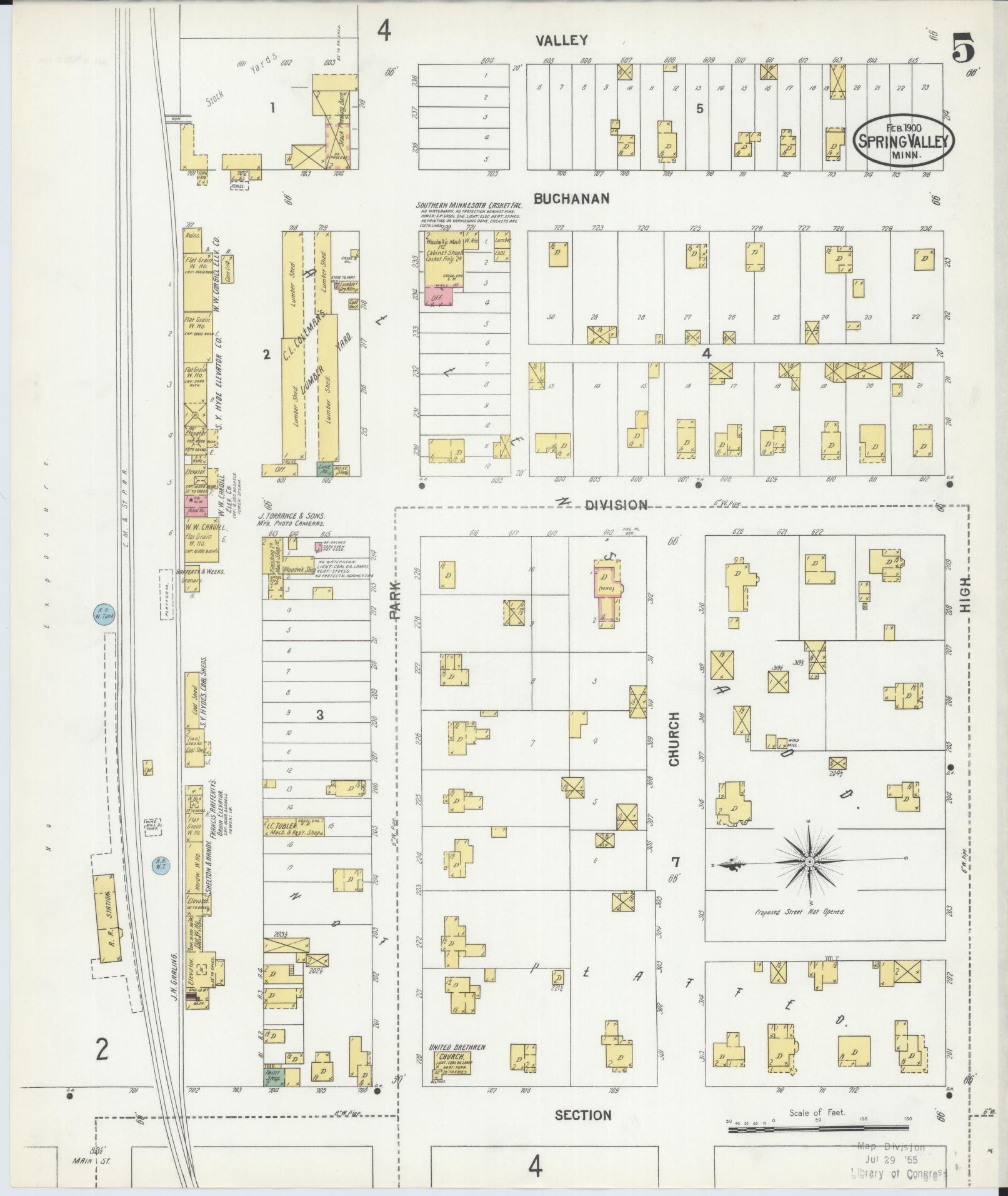Sanborn Fire Insurance Map from Spring Valley, Fillmore County, Minnesota (1900), Sheet #0005 - Complete Map Set gallery image, historic Sanborn map, vintage wall art, Minnesota Minnesota