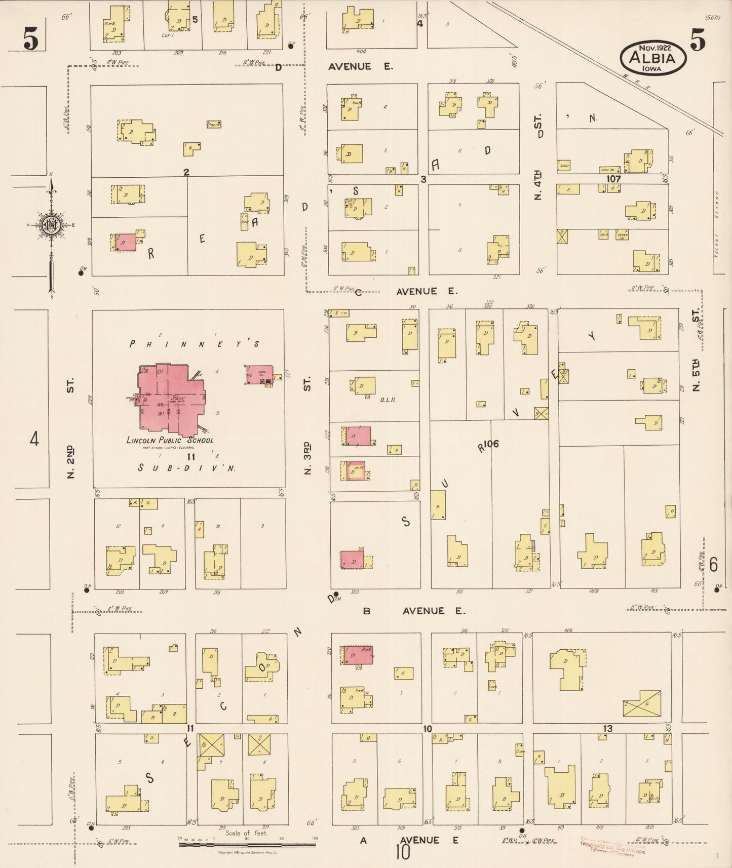 Sanborn Fire Insurance Map from Albia, Monroe County, Iowa (1922), Sheet #0005 - Historic Sanborn Fire Insurance Map Print, vintage old map wall art