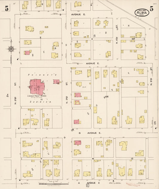 Sanborn Fire Insurance Map from Albia, Monroe County, Iowa (1922), Sheet #0005 - Historic Sanborn Fire Insurance Map Print, vintage old map wall art