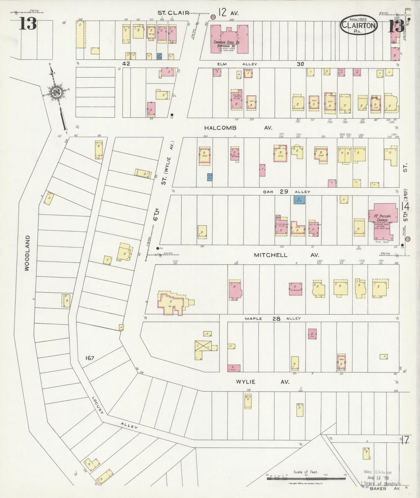 Sanborn Fire Insurance Map from Clairton, Allegheny County, Pennsylvania (1924), Sheet #0013 - Historic Sanborn Fire Insurance Map Print, vintage old map wall art, antique decor, genealogy gift, Pennsylvania Pennsylvania map