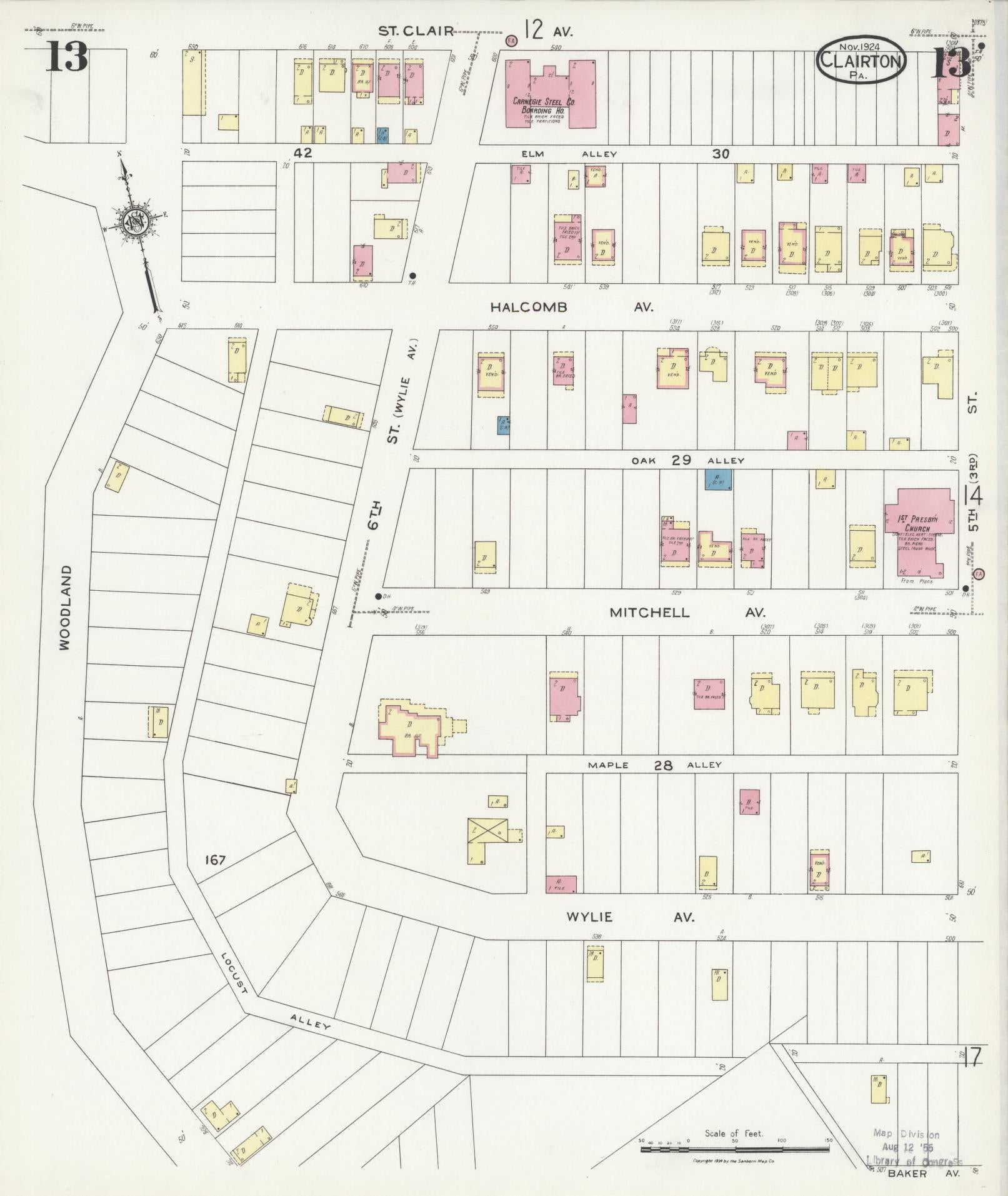Sanborn Fire Insurance Map from Clairton, Allegheny County, Pennsylvania (1924), Sheet #0013 - Historic Sanborn Fire Insurance Map Print, vintage old map wall art, antique decor, genealogy gift, Pennsylvania Pennsylvania map