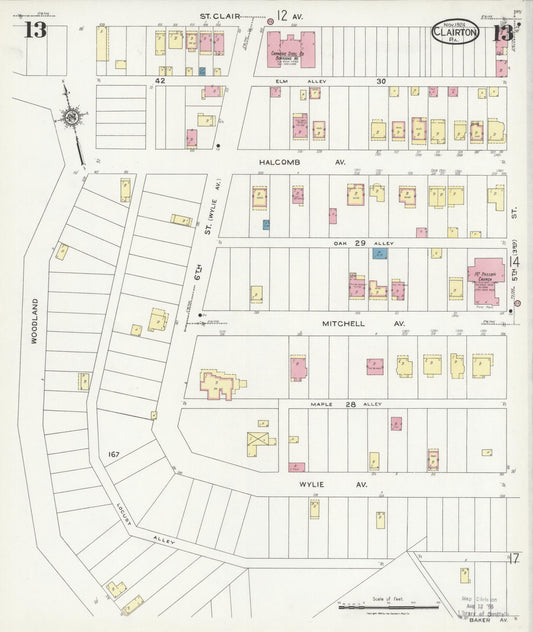 Sanborn Fire Insurance Map from Clairton, Allegheny County, Pennsylvania (1924), Sheet #0013 - Historic Sanborn Fire Insurance Map Print, vintage old map wall art, antique decor, genealogy gift, Pennsylvania Pennsylvania map