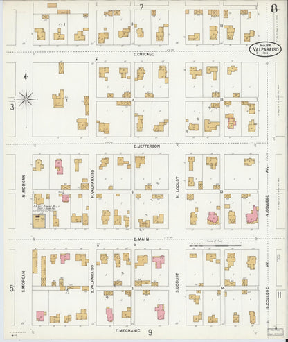 Sanborn Fire Insurance Map from Valparaiso, Porter County, Indiana (1899), Sheet #0008 - Historic Sanborn Fire Insurance Map Print, vintage old map wall art, antique decor, genealogy gift, Indiana Indiana map