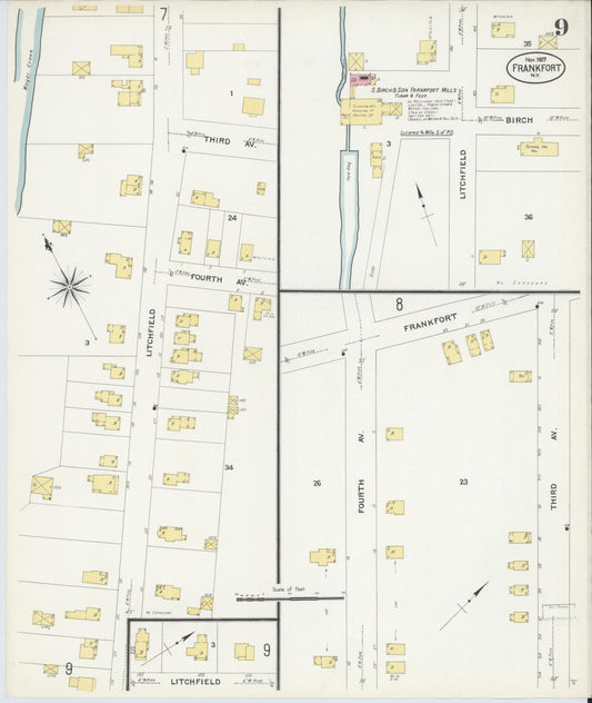 Sanborn Fire Insurance Map from Frankfort, Herkimer County, New York (1907), Sheet #0009 - Historic Sanborn Fire Insurance Map Print, vintage old map wall art, antique decor, genealogy gift, New York New York map