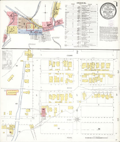 Sanborn Fire Insurance Map from Wallace, Shoshone County, Idaho (1905), Sheet #0001 - Complete Map Set gallery image, historic Sanborn map, vintage wall art, Idaho Idaho