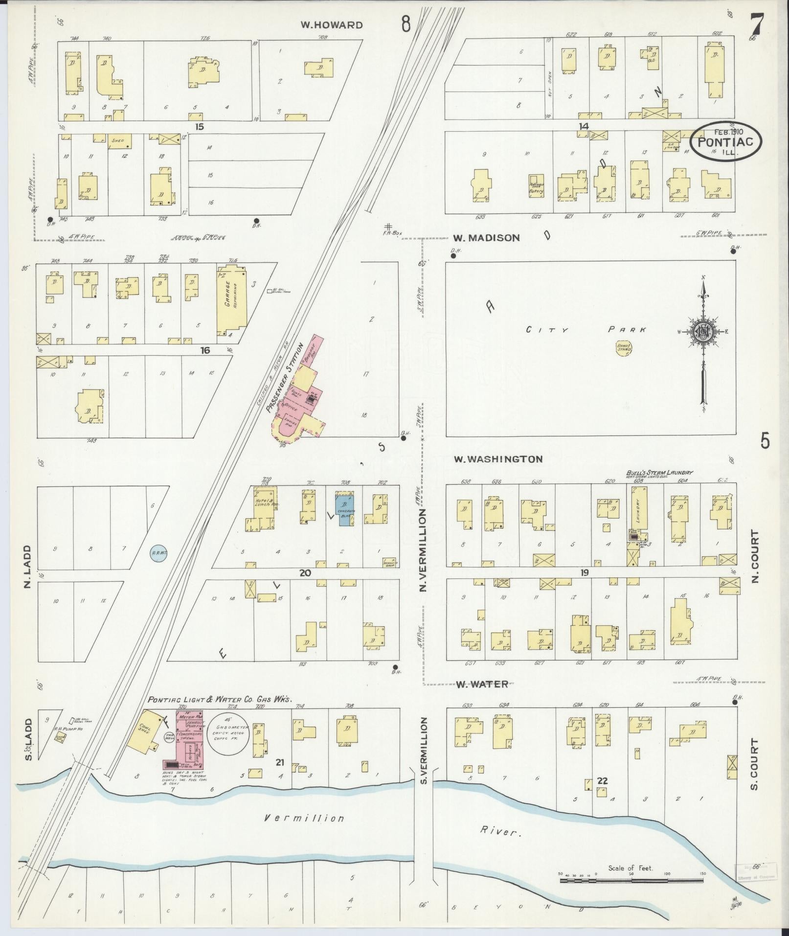 Sanborn Fire Insurance Map from Pontiac, Livingston County, Illinois (1910), Sheet #0007 - Complete Map Set gallery image, historic Sanborn map, vintage wall art, Illinois Illinois