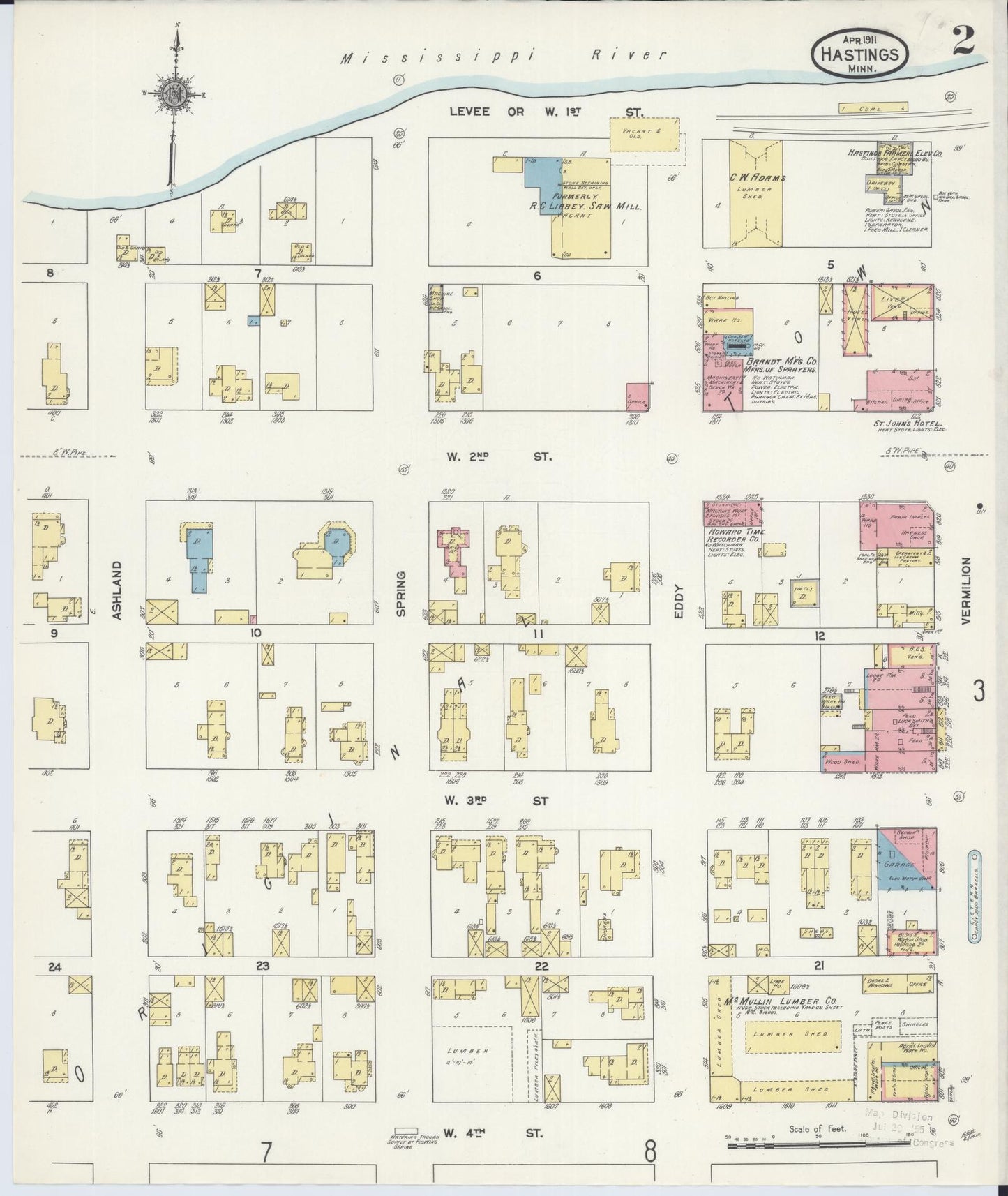 Sanborn Fire Insurance Map from Hastings, Dakota County, Minnesota (1911), Sheet #0002 - Historic Sanborn Fire Insurance Map Print, vintage old map wall art, antique decor, genealogy gift, Minnesota Minnesota map