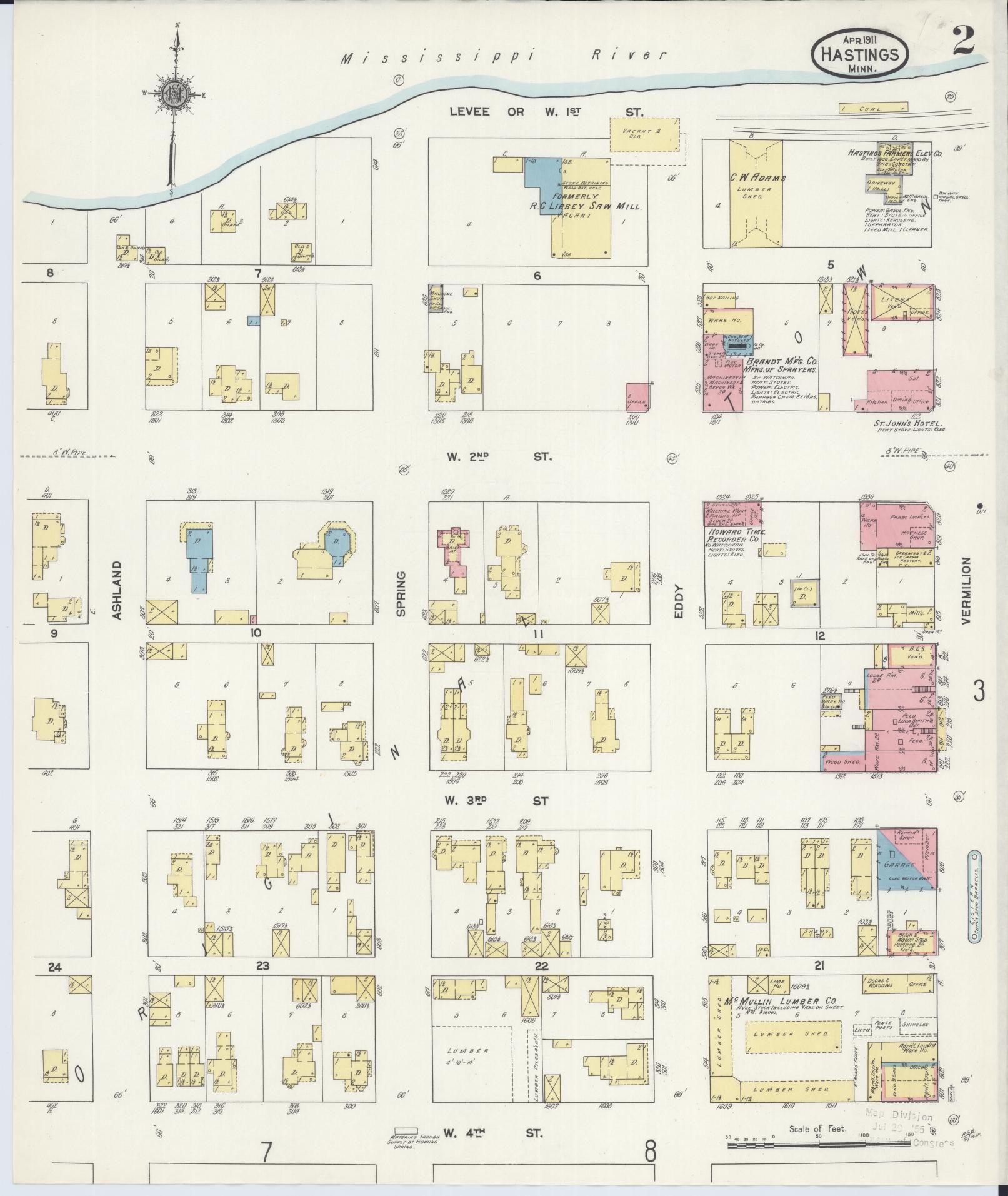 Sanborn Fire Insurance Map from Hastings, Dakota County, Minnesota (1911), Sheet #0002 - Historic Sanborn Fire Insurance Map Print, vintage old map wall art, antique decor, genealogy gift, Minnesota Minnesota map