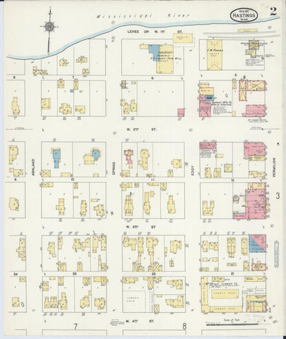 Sanborn Fire Insurance Map from Hastings, Dakota County, Minnesota (1911), Sheet #0002 - Historic Sanborn Fire Insurance Map Print, vintage old map wall art, antique decor, genealogy gift, Minnesota Minnesota map