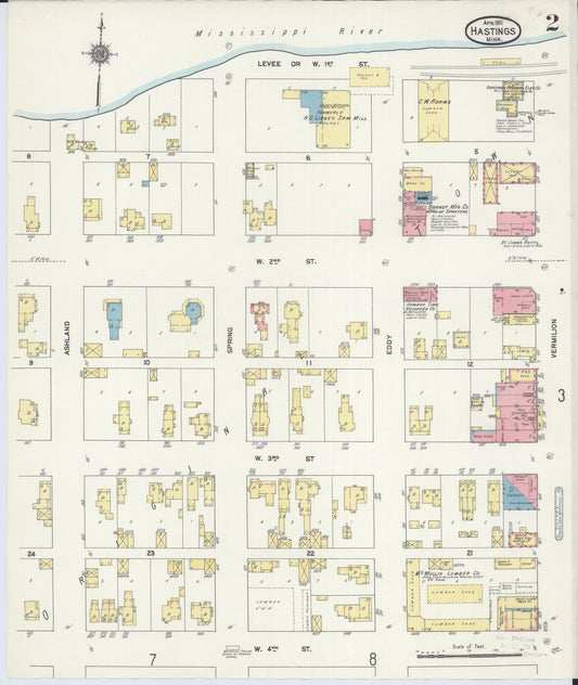 Sanborn Fire Insurance Map from Hastings, Dakota County, Minnesota (1911), Sheet #0002 - Historic Sanborn Fire Insurance Map Print, vintage old map wall art, antique decor, genealogy gift, Minnesota Minnesota map