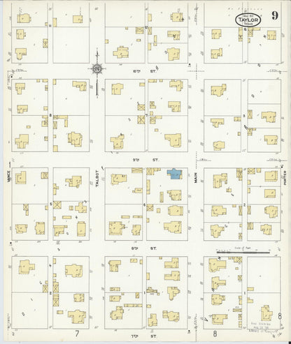 Sanborn Fire Insurance Map from Taylor, Williamson County, Texas (1912), Sheet #0009 - Complete Map Set gallery image, historic Sanborn map, vintage wall art, Texas Texas