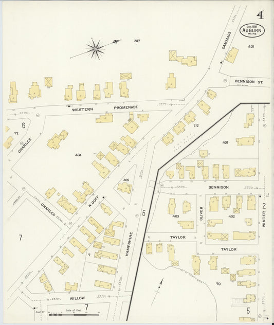 Sanborn Fire Insurance Map from Auburn, Androscoggin County, Maine (1908), Sheet #0004 - Historic Sanborn Fire Insurance Map Print, vintage old map wall art, antique decor, genealogy gift, Maine Maine map