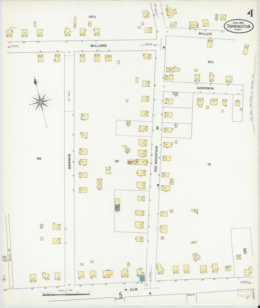 Sanborn Fire Insurance Map from Torrington, Litchfield County, Connecticut (1909), Sheet #0004 - Historic Sanborn Fire Insurance Map Print, vintage old map wall art, antique decor, genealogy gift, Connecticut Connecticut map