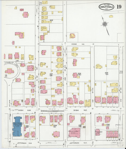 Sanborn Fire Insurance Map from Charlottesville, Independent Cities, Virginia (1920), Sheet #0019 - Historic Sanborn Fire Insurance Map Print, vintage old map wall art, antique decor, genealogy gift, Virginia Virginia map