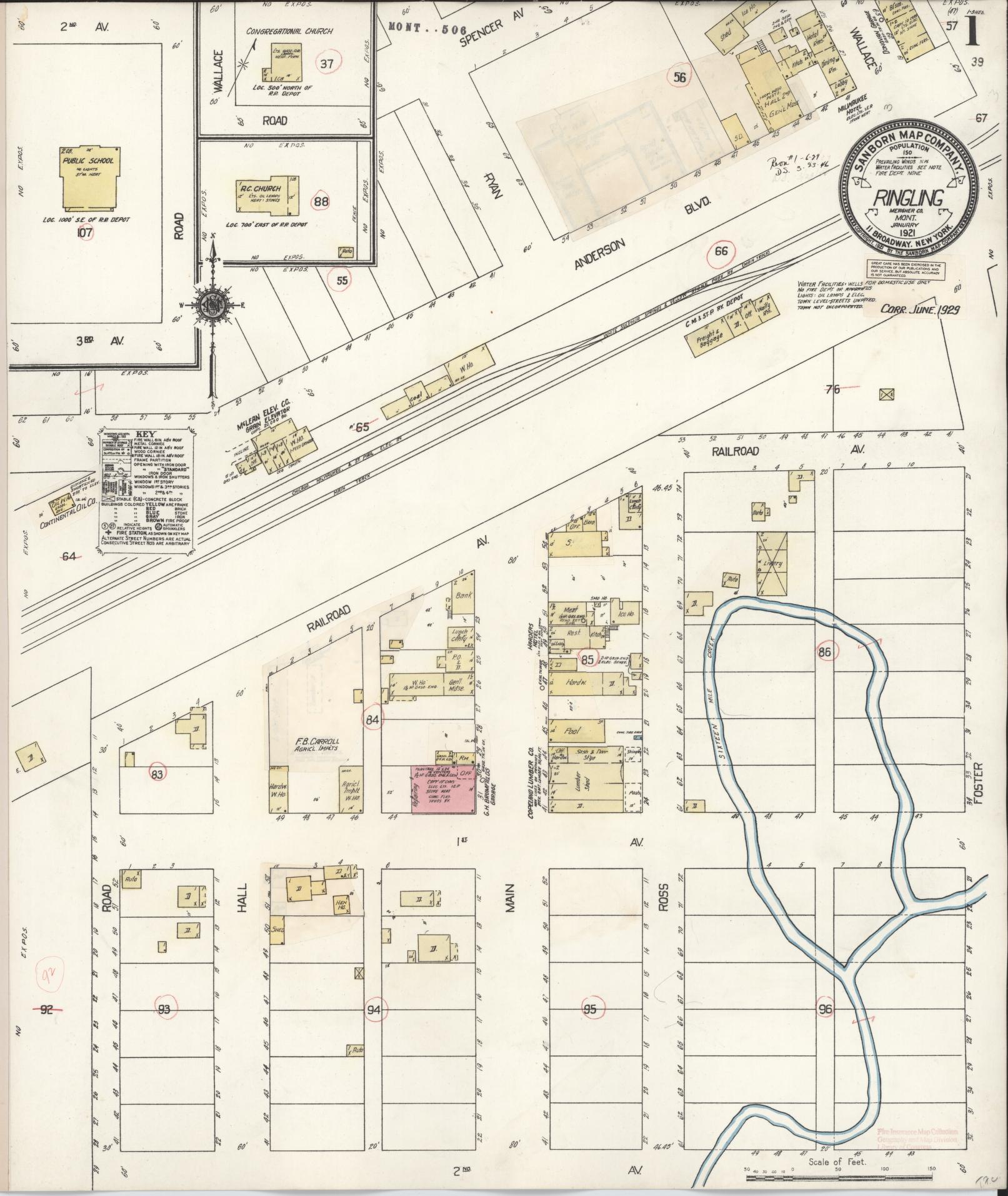 Sanborn Fire Insurance Map from Ringling, Meagher County, Montana (1929), Sheet #0001 - Historic Sanborn Fire Insurance Map Print, vintage old map wall art, antique decor, genealogy gift, Montana Montana map
