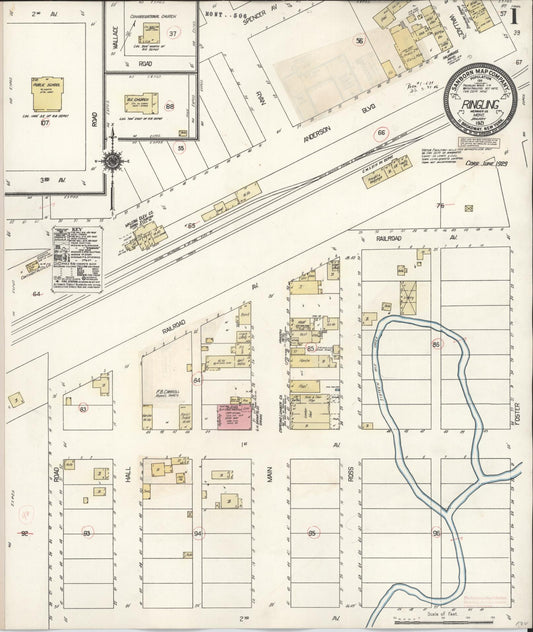 Sanborn Fire Insurance Map from Ringling, Meagher County, Montana (1929), Sheet #0001 - Historic Sanborn Fire Insurance Map Print, vintage old map wall art, antique decor, genealogy gift, Montana Montana map