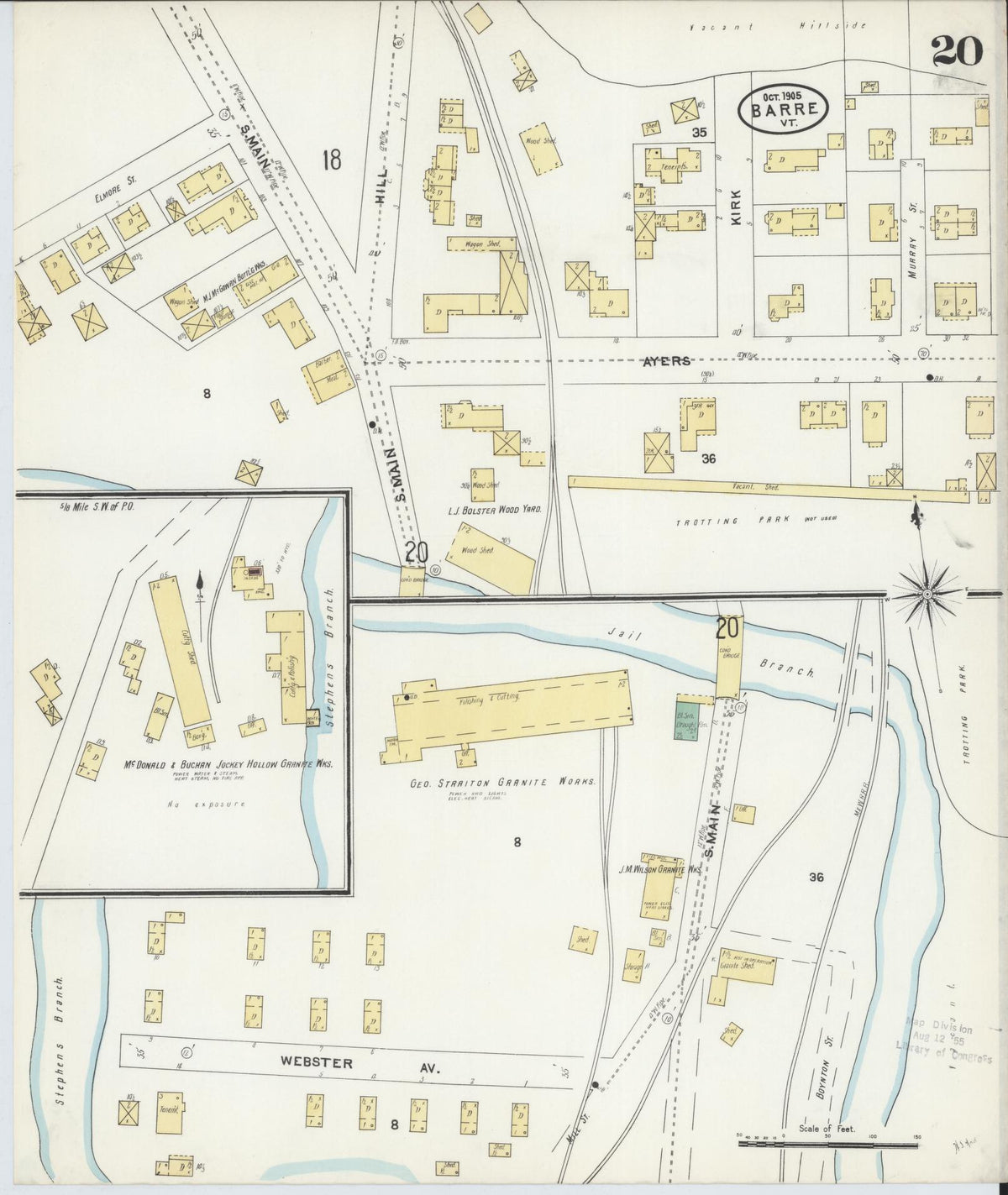 Sanborn Fire Insurance Map from Barre, Washington County, Vermont (1905), Sheet #0020 - Historic Sanborn Fire Insurance Map Print, vintage old map wall art, antique decor, genealogy gift, Vermont Vermont map