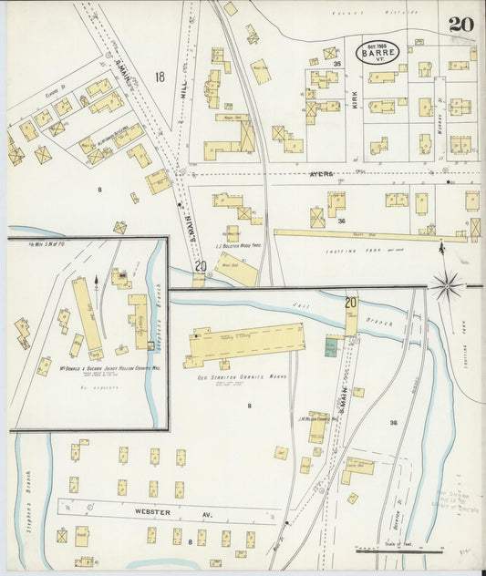 Sanborn Fire Insurance Map from Barre, Washington County, Vermont (1905), Sheet #0020 - Historic Sanborn Fire Insurance Map Print, vintage old map wall art, antique decor, genealogy gift, Vermont Vermont map