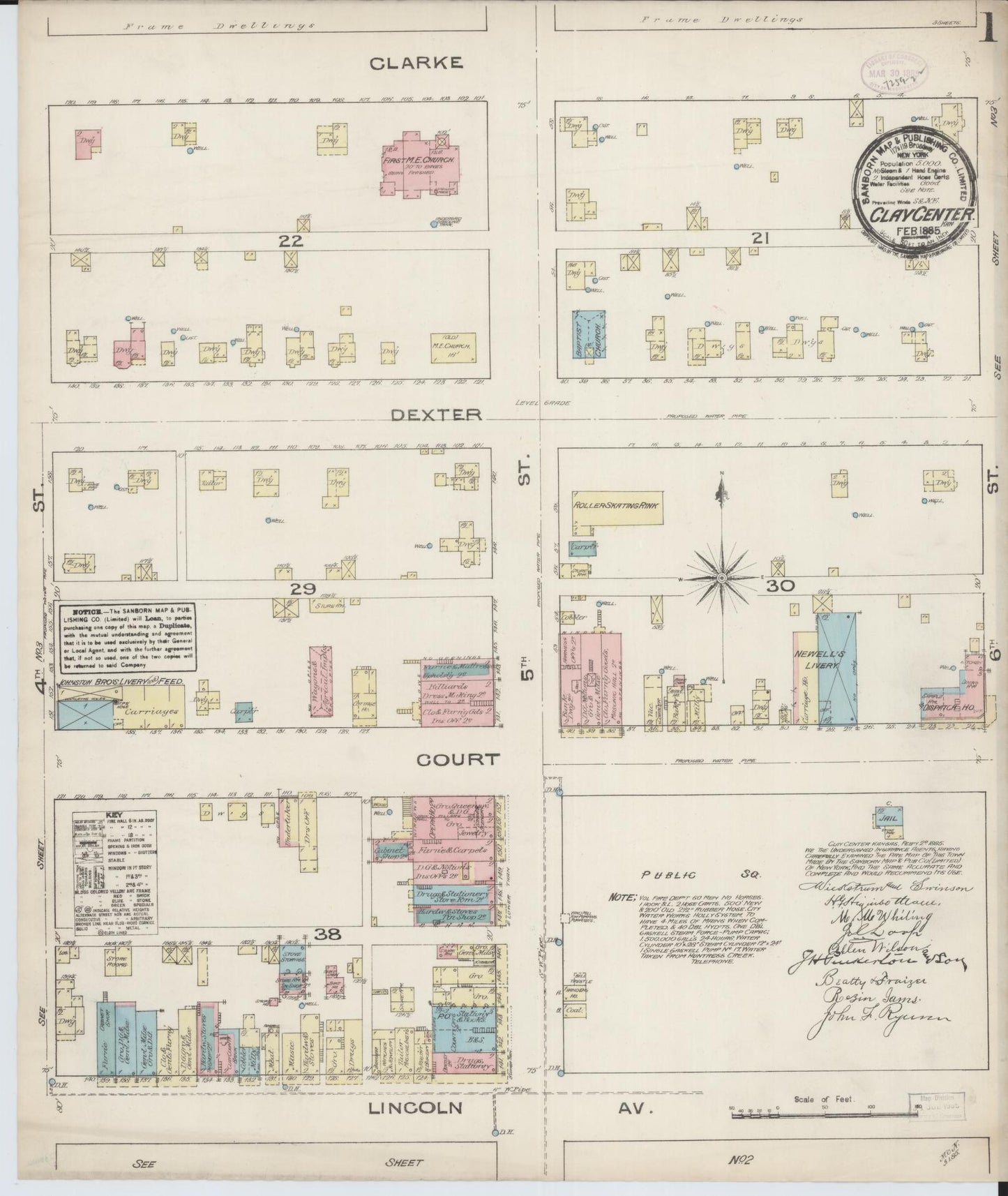 Sanborn Fire Insurance Map from Clay Center, Clay County, Kansas (1885), Sheet #0001 - Historic Sanborn Fire Insurance Map Print, vintage old map wall art, antique decor, genealogy gift, Kansas Kansas map