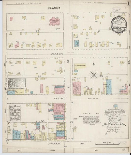 Sanborn Fire Insurance Map from Clay Center, Clay County, Kansas (1885), Sheet #0001 - Historic Sanborn Fire Insurance Map Print, vintage old map wall art, antique decor, genealogy gift, Kansas Kansas map