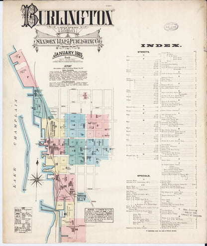 Sanborn Fire Insurance Map from Burlington, Chittenden County, Vermont (1885), Sheet #0001 - Complete Map Set gallery image, historic Sanborn map, vintage wall art, Vermont Vermont